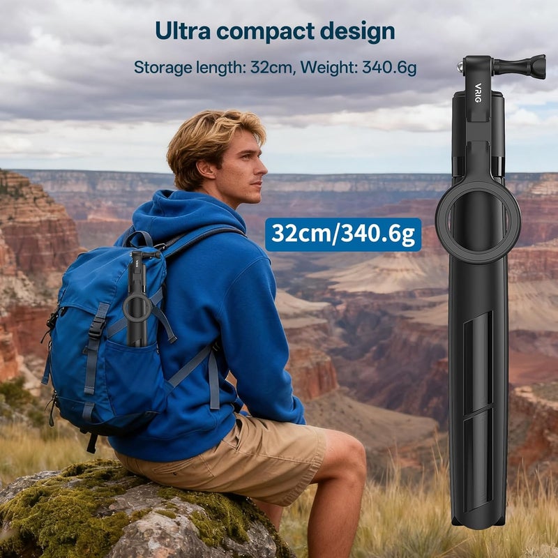 VRIG 74" Action Camera Selfie Stick Tripod, TP-31 Extendable Tripod Stand with 1/4" Screw, Go Pro Adapter and Magnetic Phone Mount, Compatible with iPhone/DJI Osmo Action 5 Pro/Insta 360 X5 - Image 5